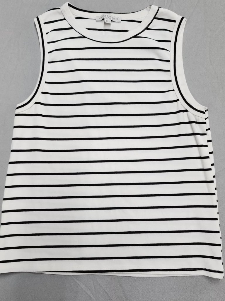 Green Envelope Womens S Tank Top Black White Striped Crew Neck Cotton Blend Usa